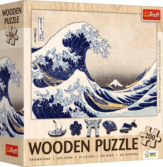 Puzzle din lemn Art: Hokusai - Marea Val a Kanagawa