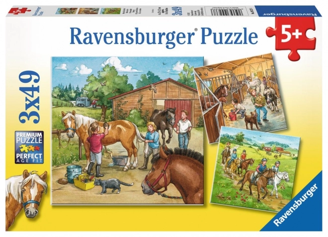 Puzzle Ravensburger la fermă de cai 3x49 piese