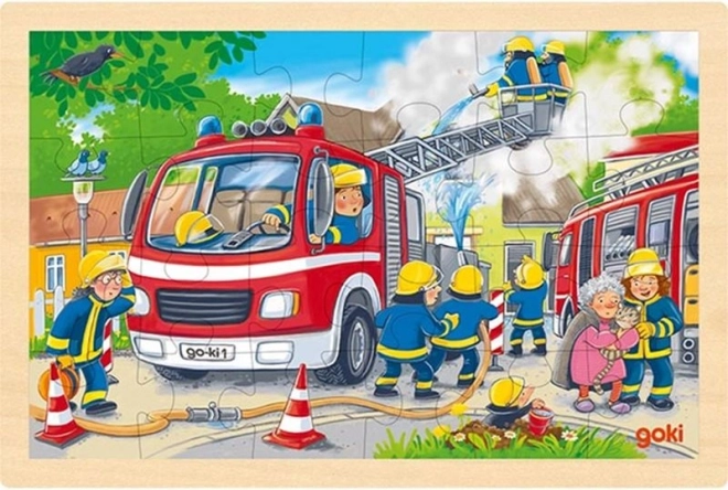Puzzle din lemn pompieri 24 piese GOKI
