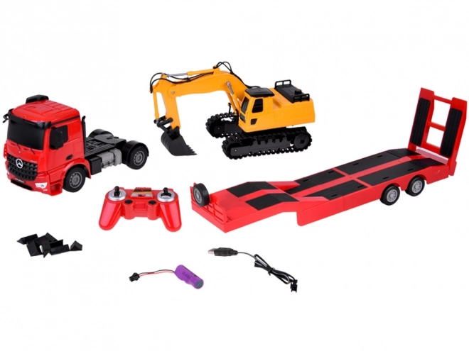Set complet camion și excavator Mercedes telecomandat în scala 1:26