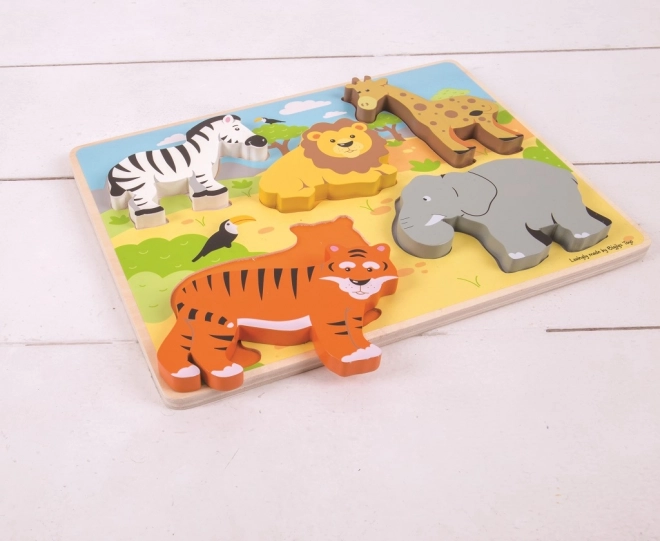 Puzzle Bigjigs Toys safari cu forme de inserare