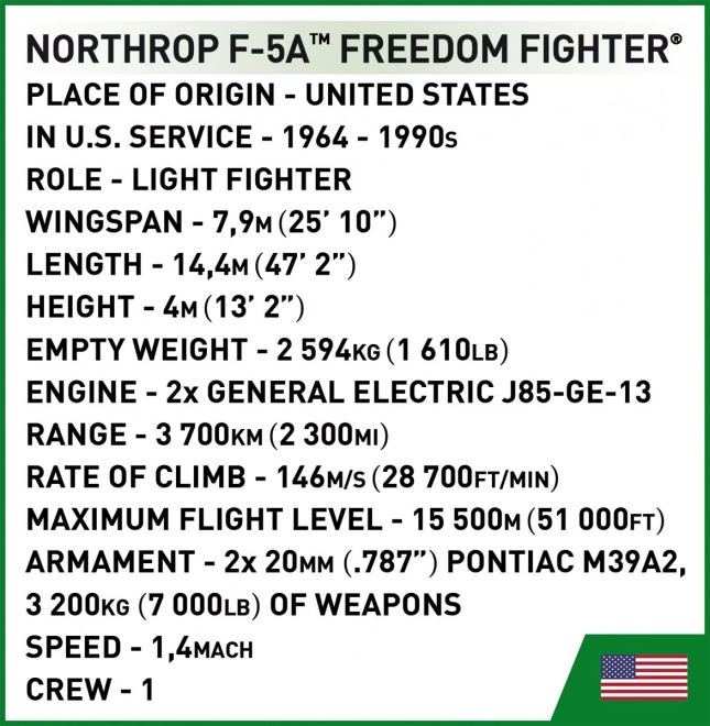 Avion de construcție Northrop F-5A Freedom Fighter