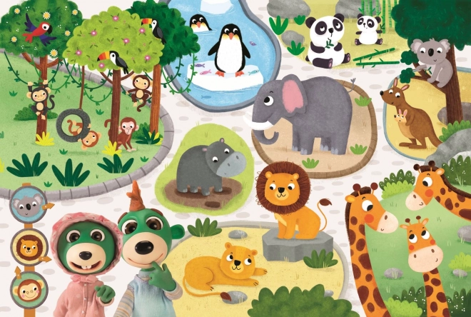 Puzzle dublu față Treflíci și Puii la Zoo 15 piese