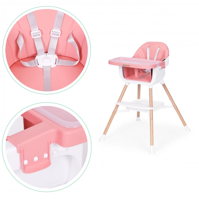 Scaun de alimentație pentru copii 2-în-1 roz Ecotoys