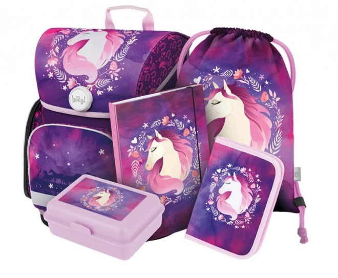 Set școlar Baagl Ergo Cal: ghiozdan, penar, săculeț, dosar, cutie