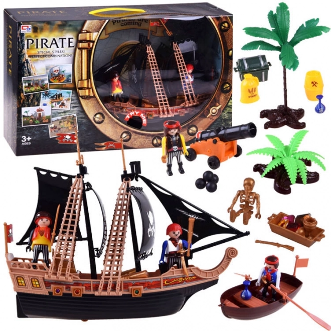 Set pirat cu corabie, figurine și tun