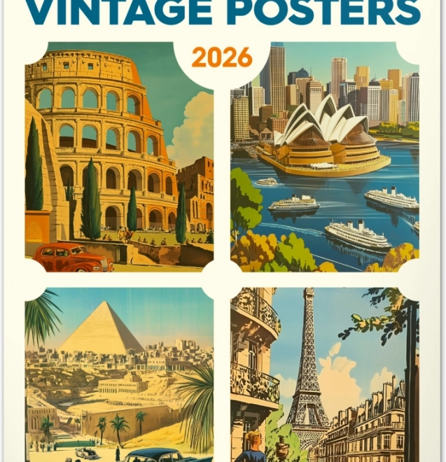 Calendar de perete Afișe Vintage – orașe mondiale 2026