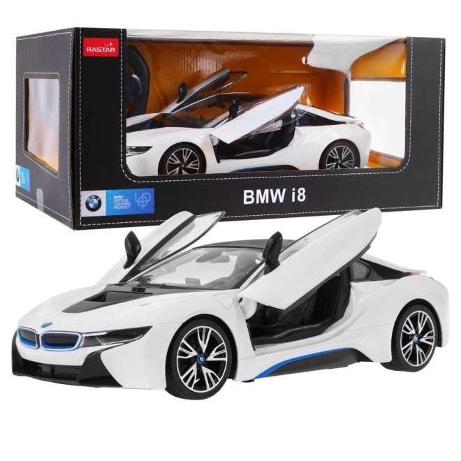 Mașinuță electrică BMW i8 albă Rastar cu telecomandă