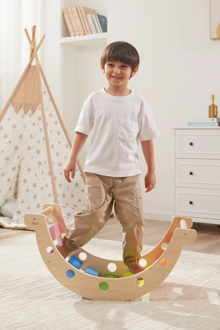 Viga din lemn pod legănat Montessori curcubeu