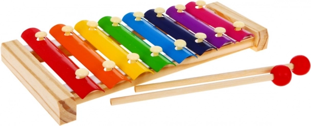Țambal din lemn pentru copii 3+ Primul instrument muzical Foiță curcubeu + bețe