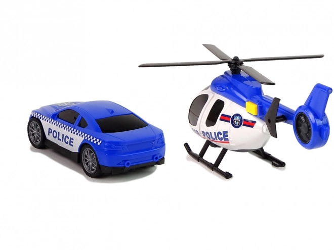 Set de vehicule Poliție cu remorcă și elicopter cu sunet și lumină