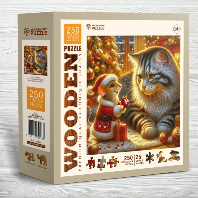 Puzzle din lemn Pisică și șoarece de la Wooden City, 250 de piese