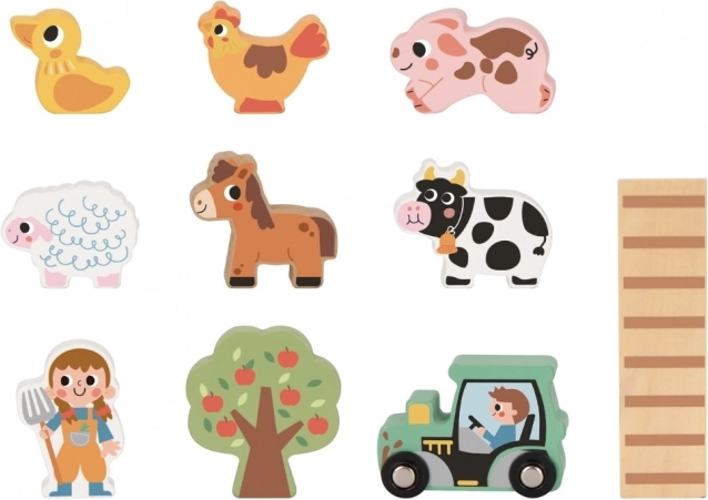 Tooky Toy Ferma din lemn pliabilă cu figurine de animale