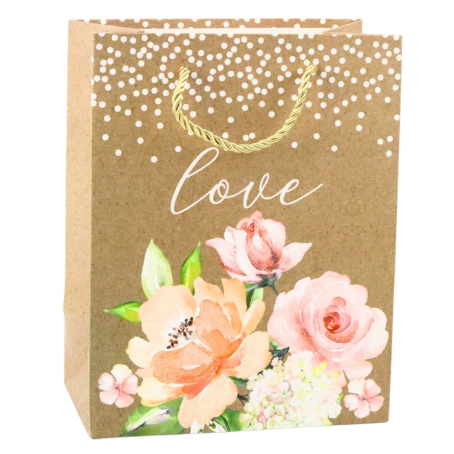 Geantă cadou cu inscripția Love cu flori
