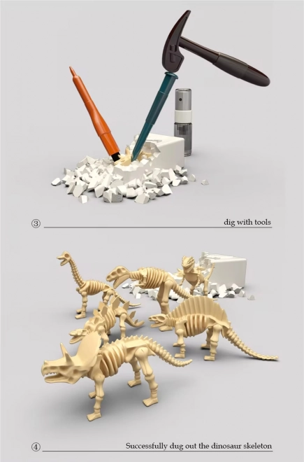 Set arheologic pentru copii Mic Arheolog cu 6 schelete de dinozauri