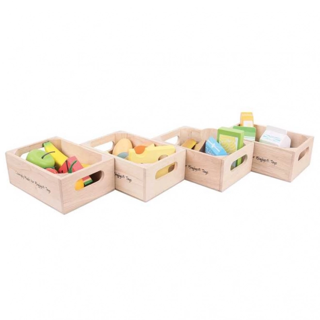 Set de alimente sănătoase Bigjigs Toys în cutii de lemn