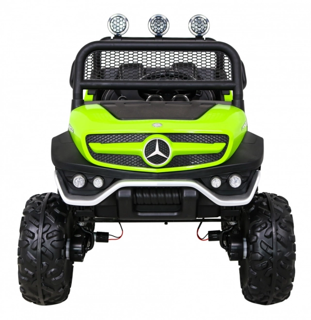 Mercedes Benz Unimog pentru copii Verde + tracțiune 4x4 + telecomandă + spațiu pentru bagaje + pornire lentă + MP3 LED