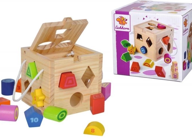 Cub din lemn – sortator de forme, 12 piese