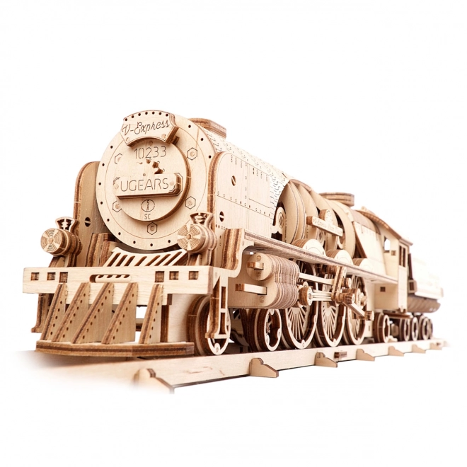 Puzzle mecanic din lemn 3D locomotiva cu aburi V-Express