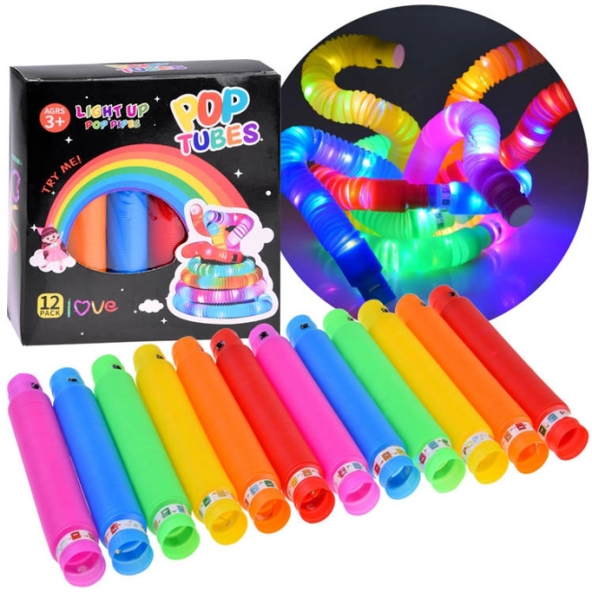 Tuburi senzoriale POP TUBE cu LED, set 12 bucăți