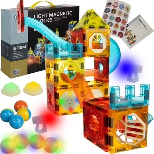 Set de construcție magnetic cu bile luminoase - 75 elemente