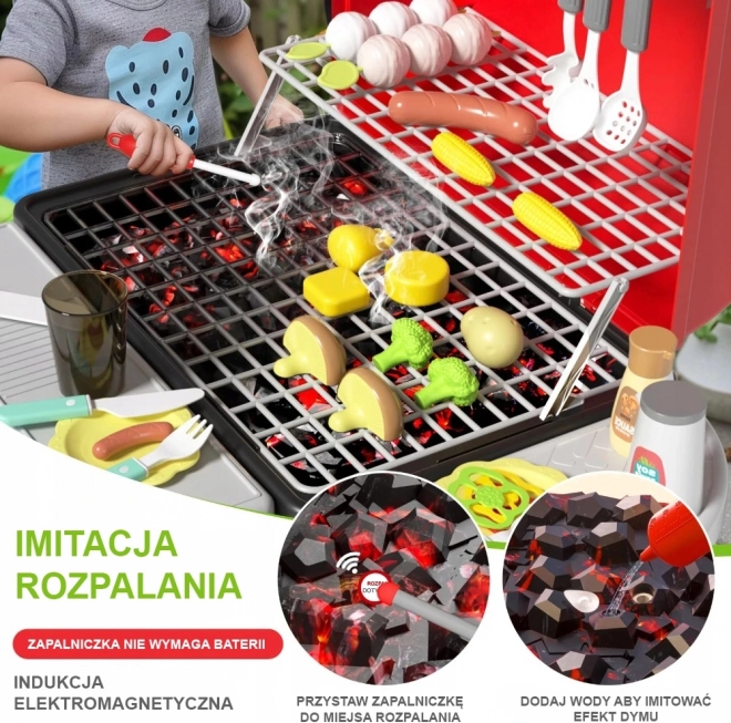 Grătar interactiv de grădină pentru copii Woopie cu LED și efect de abur, set XL 41 piese
