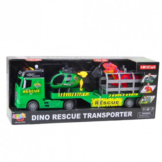 Set de salvare cu camion, elicopter și dinozaur