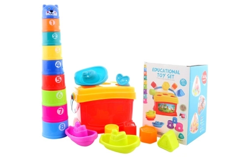 Set pentru copii 3 în 1 cu inserție, bărci și piramidă