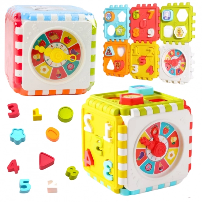 Cub educativ cu sortator și ceas
