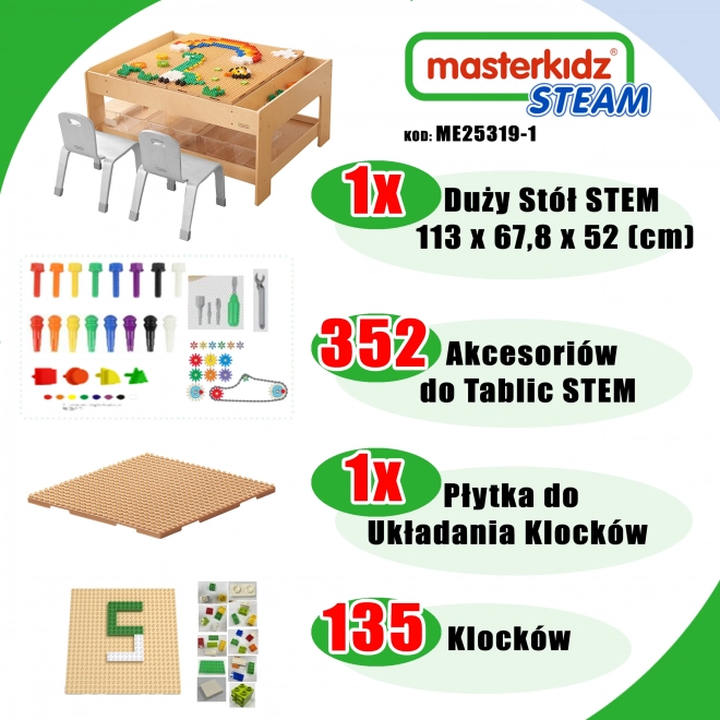 Masa educativă din lemn Masterkidz cu accesorii STEM Wall