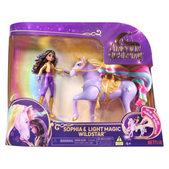 Sofia și Wildstar unicorn luminos și figurină 11 cm unicorn academy