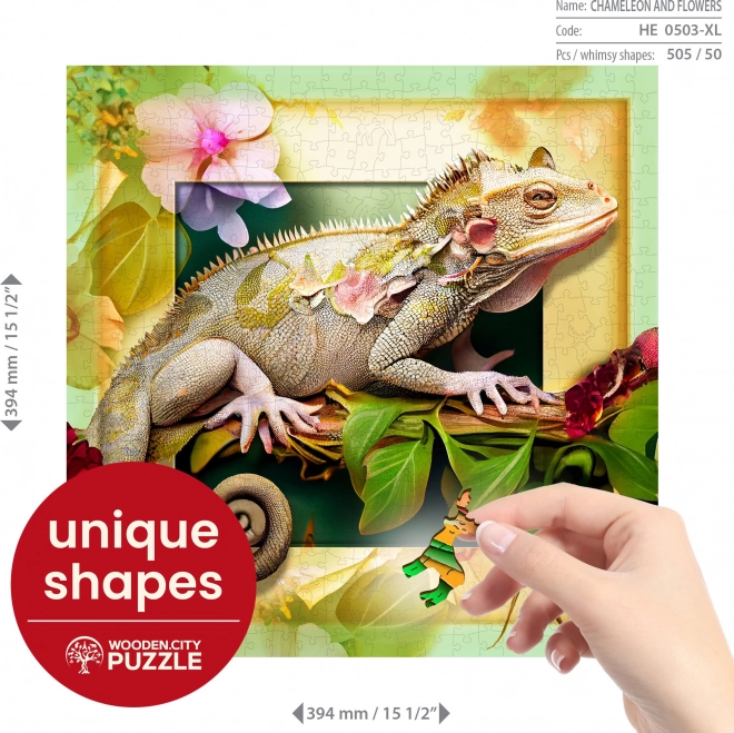 Puzzle din lemn Chameleon și flori