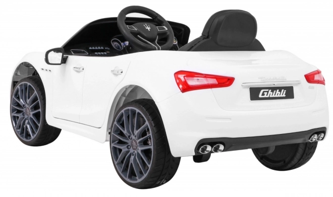 Maserati Ghibli mașină electrică pentru copii Albă + Telecomandă + Pornire lentă + EVA + MP3 USB + LED