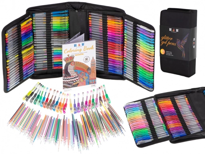 Set de pixuri cu gel colorate în etui - 120 bucăți + 120 rezerve