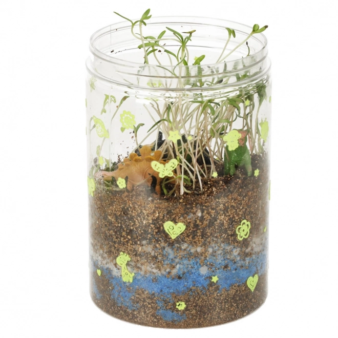 Terariu pentru cultivarea plantelor cu lampă LED și dinozauri