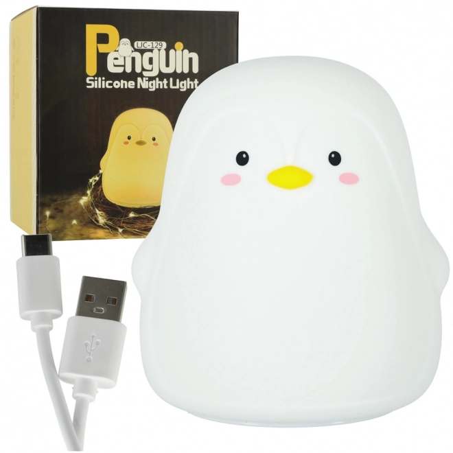 Lampă de noapte din silicon cu LED pentru copii, Pinguin alb