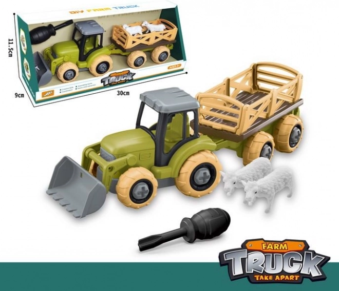 Tractor cu remorcă și animale cu șurub
