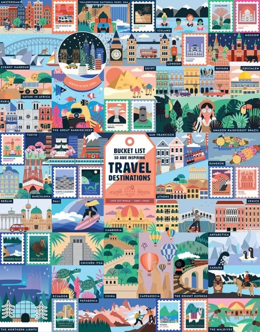 RIDLEY'S GAMES Puzzle Bucket List: 50 de destinații turistice uimitoare 1000 de piese