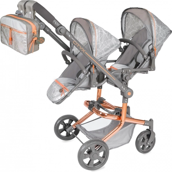 Cărucior pliabil pentru gemeni pentru păpuși cu rucsac CITY X – 91 cm