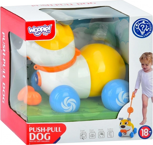 Căţeluş interactiv WOOPIE 2în1 buton lătrător 360° pentru copii 6m+