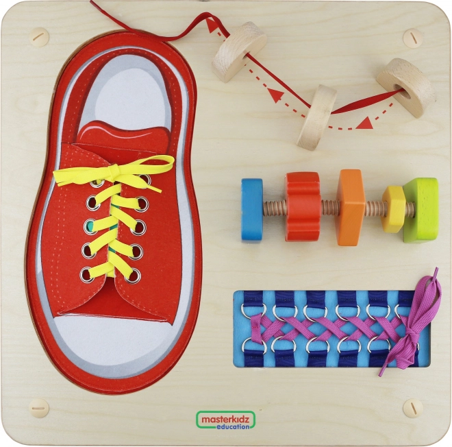 Tablă Montessori din lemn pentru înșiretare și șnuruit MASTERKIDZ