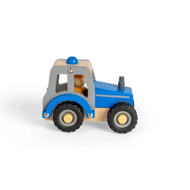 Tractor albastru din lemn de la Bigjigs Toys