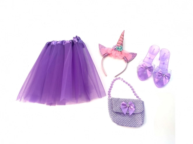 Set de prințesă cu pantofi, poșetă, fustă și coroniță