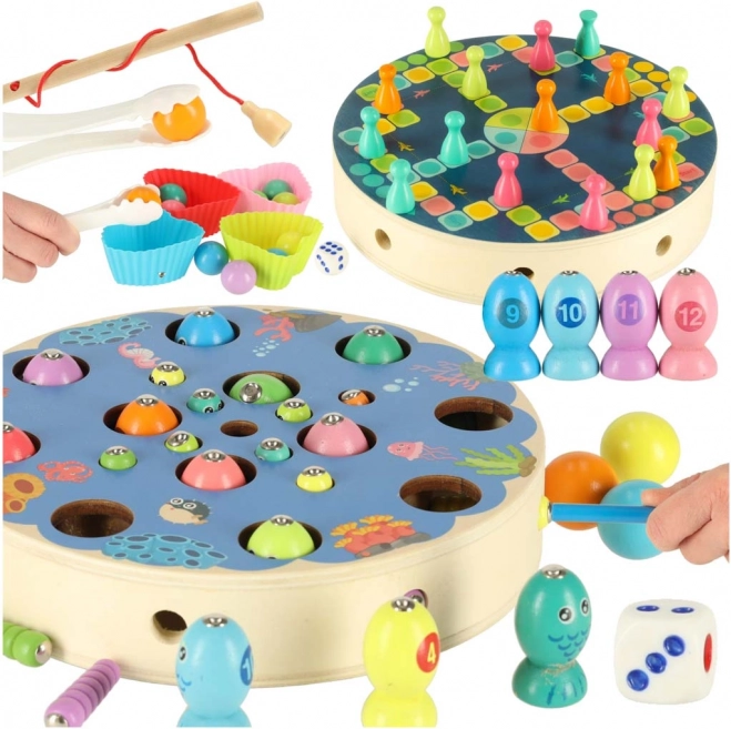 Joc Montessori de prins peștișori și omiduțe – set de îndemânare pentru familie