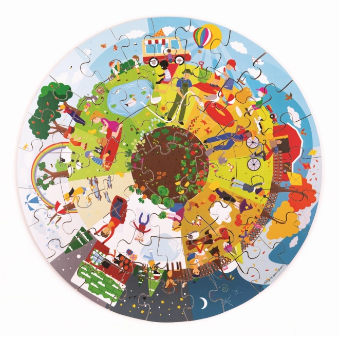 Puzzle de podea rotund Bigjigs Toys cu patru anotimpuri, 50 piese