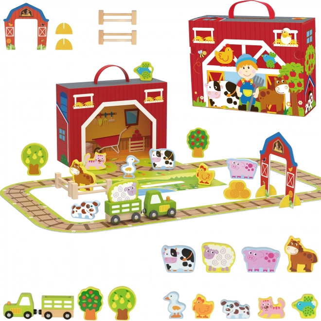 Fermă de lemn în valiză Tooky Toy