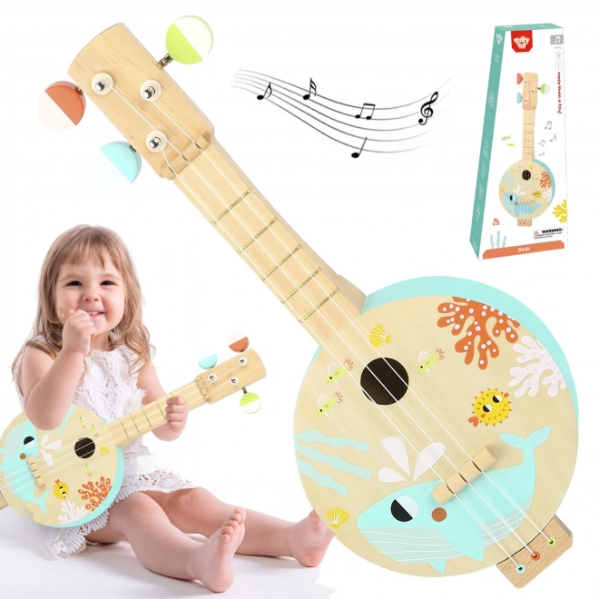 Banjo din lemn cu temă marină Tooky Toy pentru copii