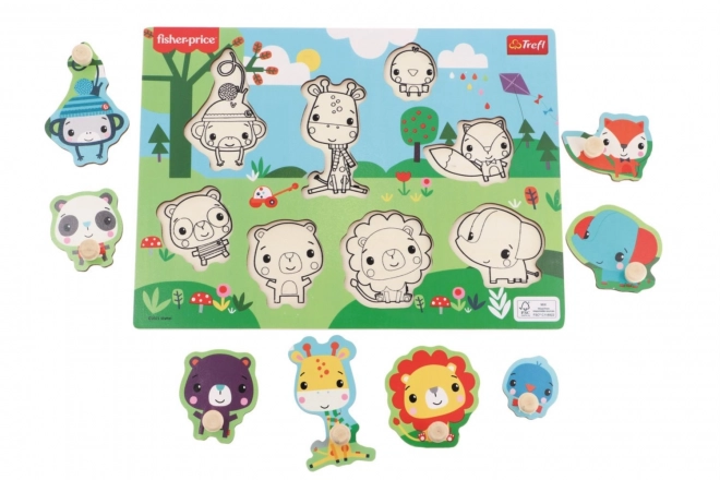 Puzzle din lemn Fisher-Price Animale sălbatice