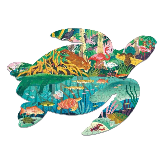 Siluetă emblematică a țestoasei și ilustrații vii ale zonelor umede