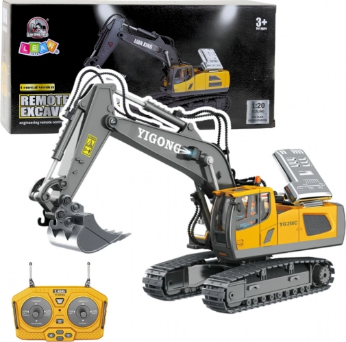 Excavator pe șenile RC 1:20, 11 canale, galben